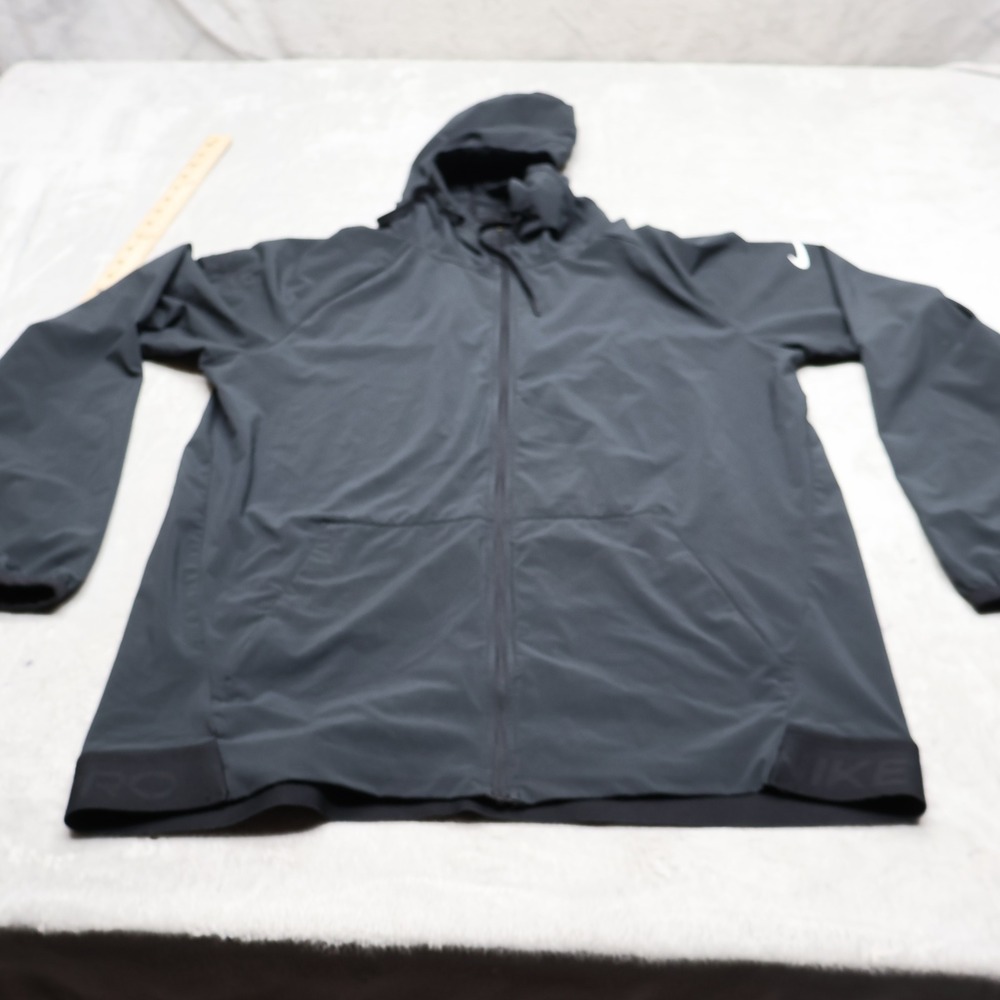Nike Dri-FIT Pro Jacket Mens Medium Black Hooded Full Zip Athletic Wind LOGO